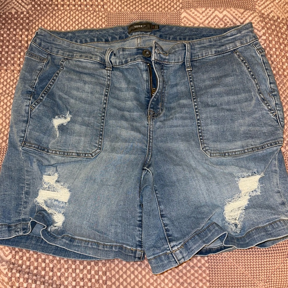 Torrid Blue Distressed Jean Shorts Casual Style
